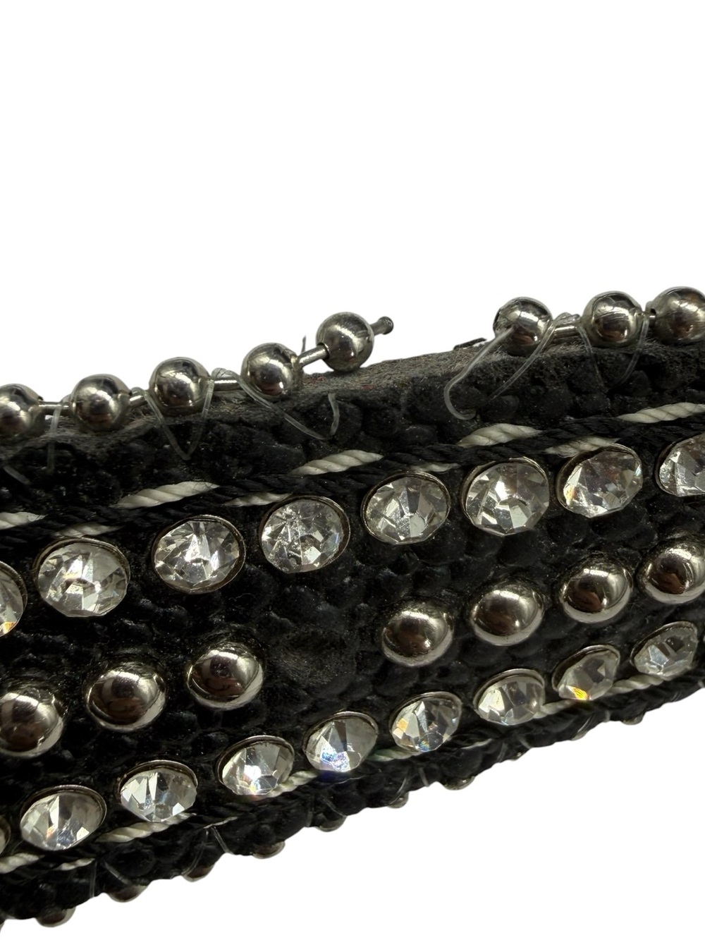 Y2K BTS 2742 Rhinestone Genuine Leather Black Western Belt Small 32-36.5 READ - Picture 4 of 16